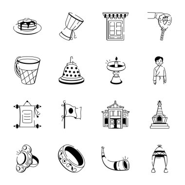 Himalaya Kültür Simgeleri El Çizimi 