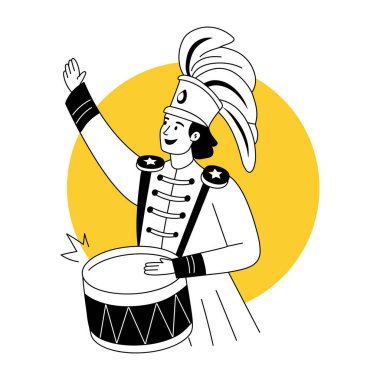 Sirk davulcusunu gösteren karalama tarzı bir illüstrasyon.