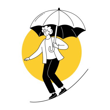 Kablo üzerinde dengelenen bir karakteri gösteren karalama biçimi çizimi