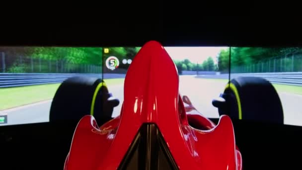 Una Cabina Pilotaggio Del Simulatore Guida Ferrari Sedile Museo Ferrari — Video Stock