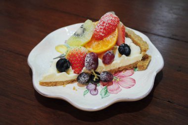 Mixed Fruit Cheese Tart on ceramic plate