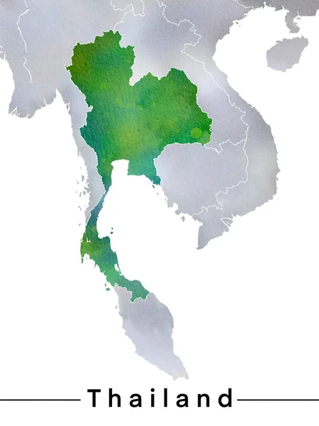 Acuarela Pintura Tailandia Mapa —  Fotos de Stock