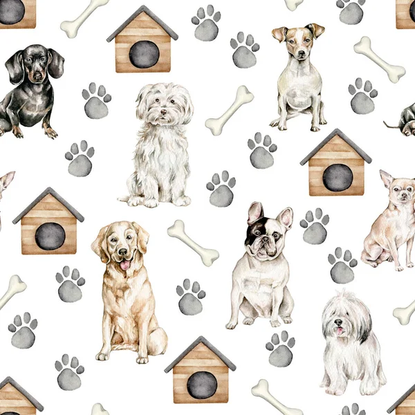 Watercolor Dog Seamless Pattern — Stock Photo, Image