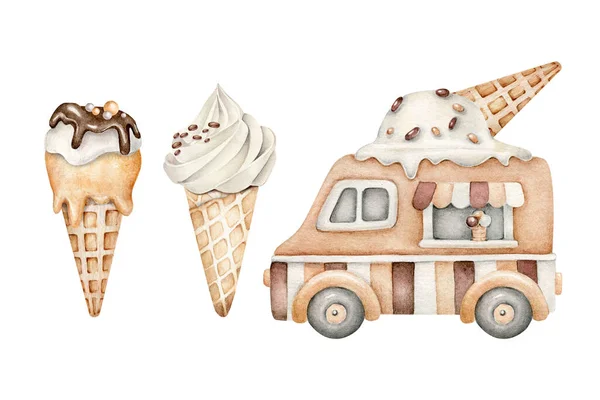 Watercolor Ice Cream Set Hand Drawn Illustration — Stock Photo, Image