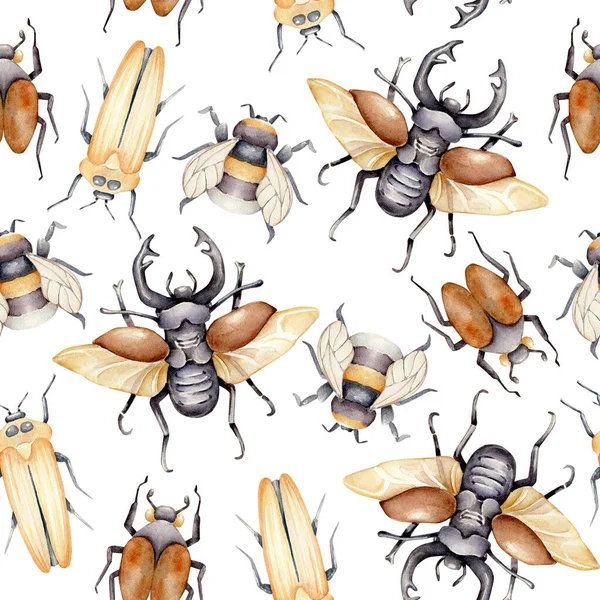 Patrón Sin Costura Acuarela Con Insectos Ilustración Dibujada Mano — Foto de Stock
