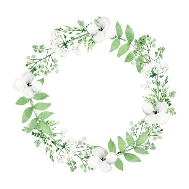 Suluboya bitkiler. Bitkisel çerçeve. Çiçek yuvarlak çerçeve.