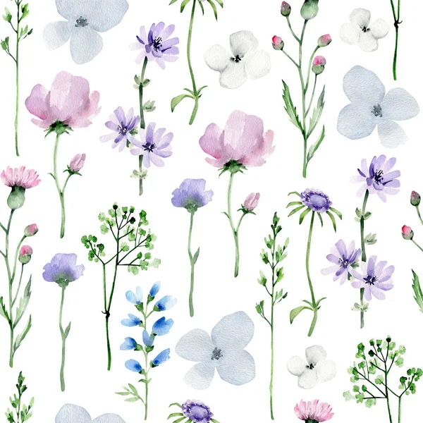 Widflowers Pattern Hand Drawn Floral Wallpaper Endless Background Meadow Flowers — Stock Photo, Image