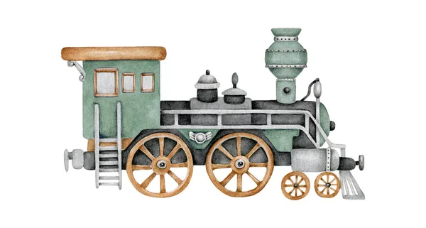 Ατμομηχανή Τρένο Και Άμαξα Στυλ Υδατογραφίας — Φωτογραφία Αρχείου