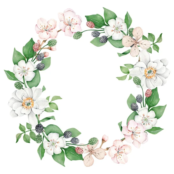 round frame with spring flowers.floral wreath