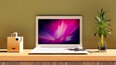 Masada renk ekranı olan dizüstü bilgisayar.