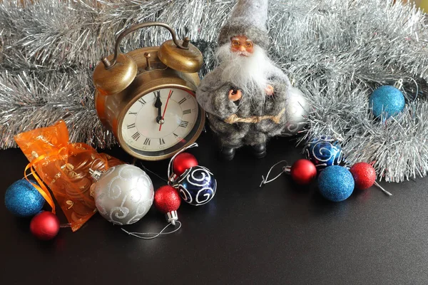 Elegant Composition Santa Claus Christmas Blue Red Silver Baubles Retro — Stock Photo, Image