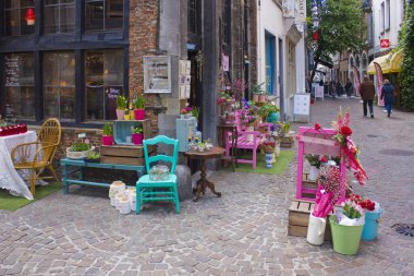 Spring flowers for sale at flower shop in Antwerp, Belgium