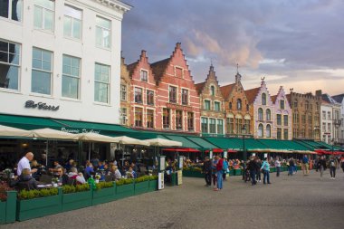  Cafes and restaurants on Markt of Bruges (Market Square) in Brugge, Belgium