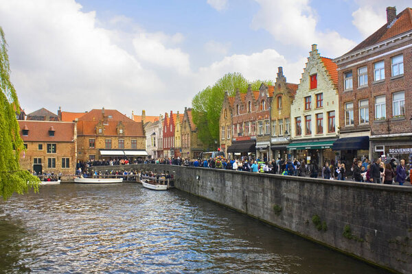 Tourist in Old Town of Brugge, Belgium