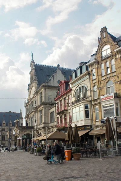 Gent Belçika Nın Tarihi Merkezinde Eski Evler — Stok fotoğraf
