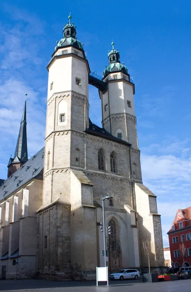 德国哈勒的圣玛丽教堂 或Marktkirche — 图库照片