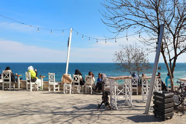 Café Rua Perto Mar Dia Ensolarado Odessa Ucrânia — Fotografia de Stock