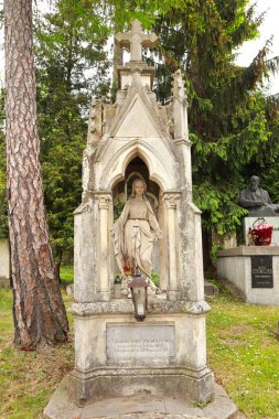 Lviv, Ukrayna 'daki Lychakiv Mezarlığı' nda mermer bir mezar taşı.