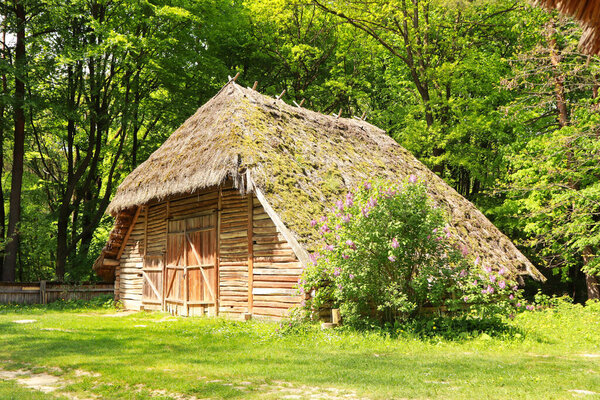 Traditional Ukrainian barn of the 18-19th centuryin skansen Museum of Folk Architecture and Life 