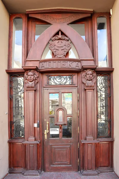 Puerta Madera Vintage Centro Lviv Ucrania — Foto de Stock