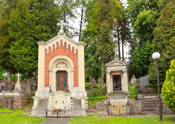 Ancient Mausoleums Crypts Tombstones Famous Lychakiv Cemetery Lviv Ukraine — Stock Photo, Image