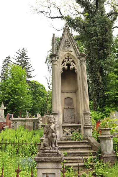 Marmurowy Zabytkowy Nagrobek Cmentarzu Łyczakowskim Lwowie Ukraina — Zdjęcie stockowe