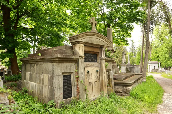 Forntida Mausoleum Kryptor Och Gravstenar Den Berömda Kyrkogården Lychakiv Lviv — Stockfoto