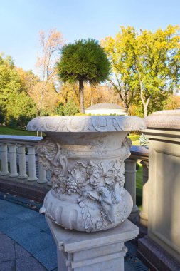 Rich decoration of vase in park in Mezhyhirya (former ex-president residence of President Yanukovych) in Kyiv region, Ukraine