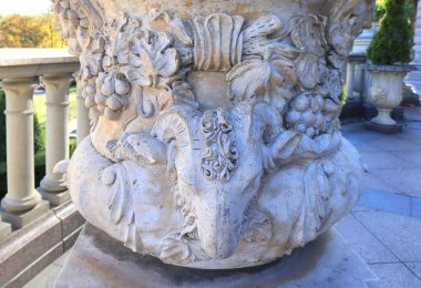 Rich decoration of vase in park in Mezhyhirya (former ex-president residence of President Yanukovych) in Kyiv region, Ukraine