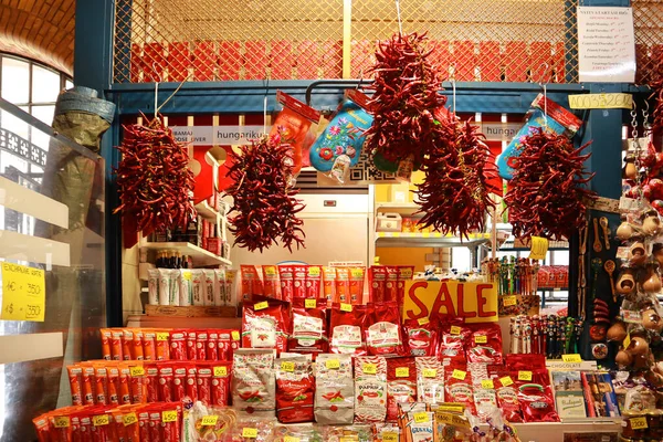 Paprika Sprzedaż Central Market Hall Budapeszcie Węgry — Zdjęcie stockowe