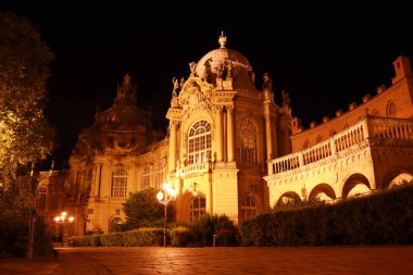 Macaristan 'ın Budapeşte kentinde gece vakti Macar Tarım Müzesi