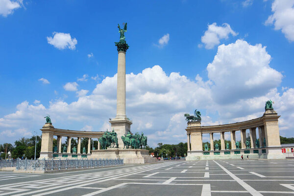 Millennium Monument at Heroes Square in Budapest, Hungary
