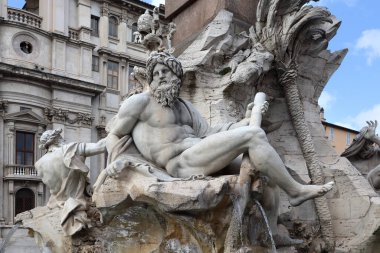 İtalya, Roma 'daki Navona Meydanı' ndaki Nehirler Çeşmesi 'nin Detayları