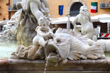 İtalya, Roma 'daki Piazza Navona' daki Moro Çeşmesinin Detayları