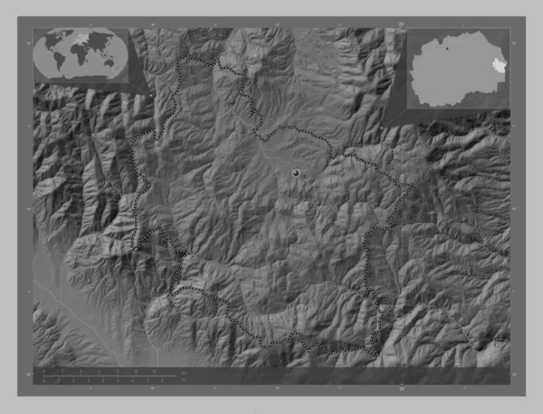 Berovo Makedoniens Kommun Grayscale Höjdkarta Med Sjöar Och Floder Hjälpkartor — Stockfoto