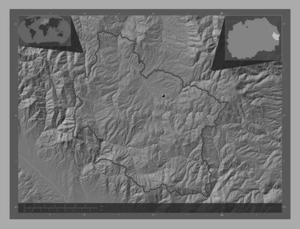 Berovo Gmina Macedonii Dwupoziomowa Mapa Jeziorami Rzekami Pomocnicze Mapy Położenia — Zdjęcie stockowe