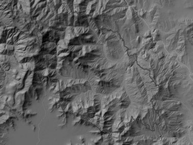 Caska, Makedonya belediyesi. Gölleri ve nehirleri olan gri tonlama yükseklik haritası