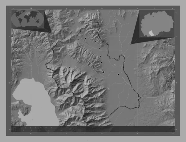 Bitola Municipio Macedonia Mapa Elevación Bilevel Con Lagos Ríos Ubicaciones — Foto de Stock