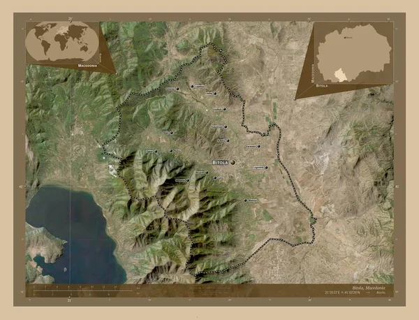 Bitola Município Macedónia Mapa Satélite Baixa Resolução Locais Nomes Das — Fotografia de Stock