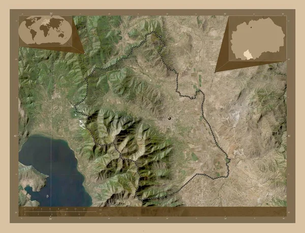 マケドニアの自治体ビトラ 低解像度衛星地図 コーナー補助位置図 — ストック写真