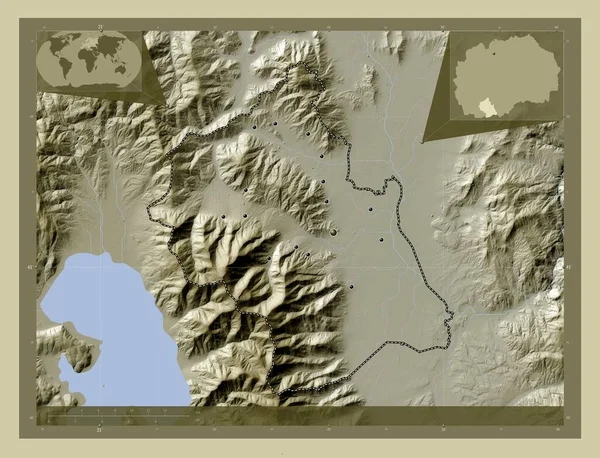 Битола Муниципалитет Македонии Карта Высоты Окрашенная Вики Стиле Озерами Реками — стоковое фото