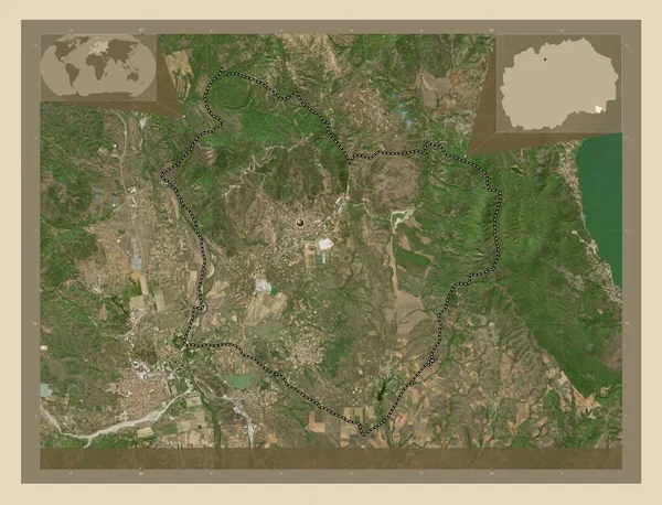 Μπογκντάνσι Δήμος Μακεδονίας Υψηλής Ανάλυσης Δορυφορικός Χάρτης Γωνιακοί Χάρτες Βοηθητικής — Φωτογραφία Αρχείου