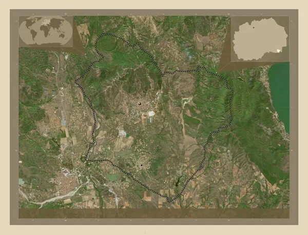 Bogdanci Municipality Macedonia 高分辨率卫星地图 该区域主要城市的所在地点 角辅助位置图 — 图库照片