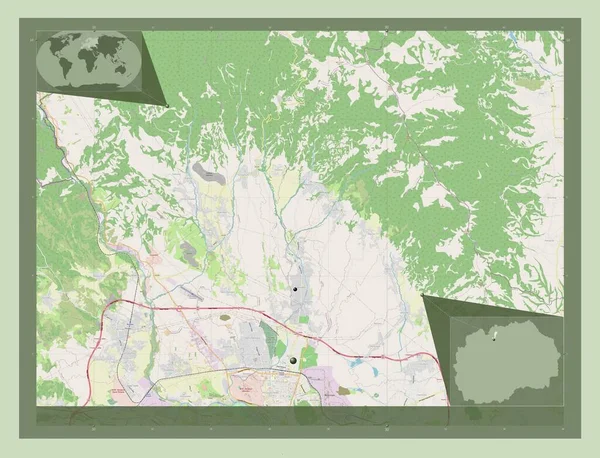 Butel Municipality Macedonia 开放街道地图 该区域主要城市的所在地点 角辅助位置图 — 图库照片