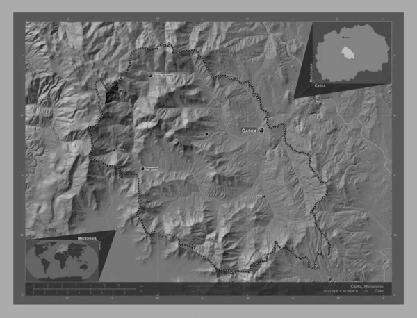 Каска Муніципалітет Македонії Білевелівська Карта Висот Озерами Річками Місця Розташування — стокове фото