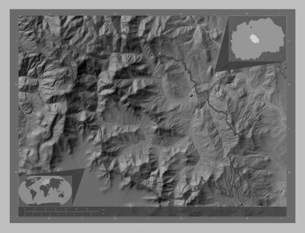 Caska Municipality Macedonia Grayscale Elevation Map Lakes Rivers Corner Auxiliary — Stock Photo, Image
