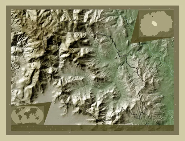 Caska Municipality Macedonia Elevation Map Colored Wiki Style Lakes Rivers — Stock Photo, Image