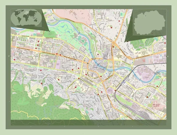 Centar Municipality Macedonia 开放街道地图 该区域主要城市的所在地点 角辅助位置图 — 图库照片