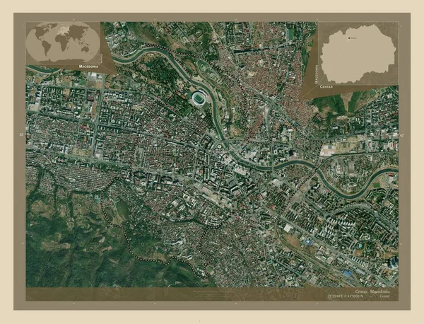 Centar Obec Makedonie Satelitní Mapa Vysokým Rozlišením Umístění Názvy Velkých — Stock fotografie