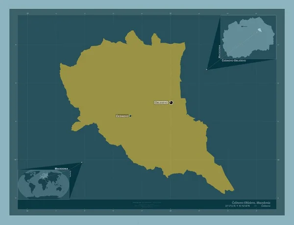 Cesinovo Naquesevo 马其顿市 固体的颜色形状 该区域主要城市的地点和名称 角辅助位置图 — 图库照片
